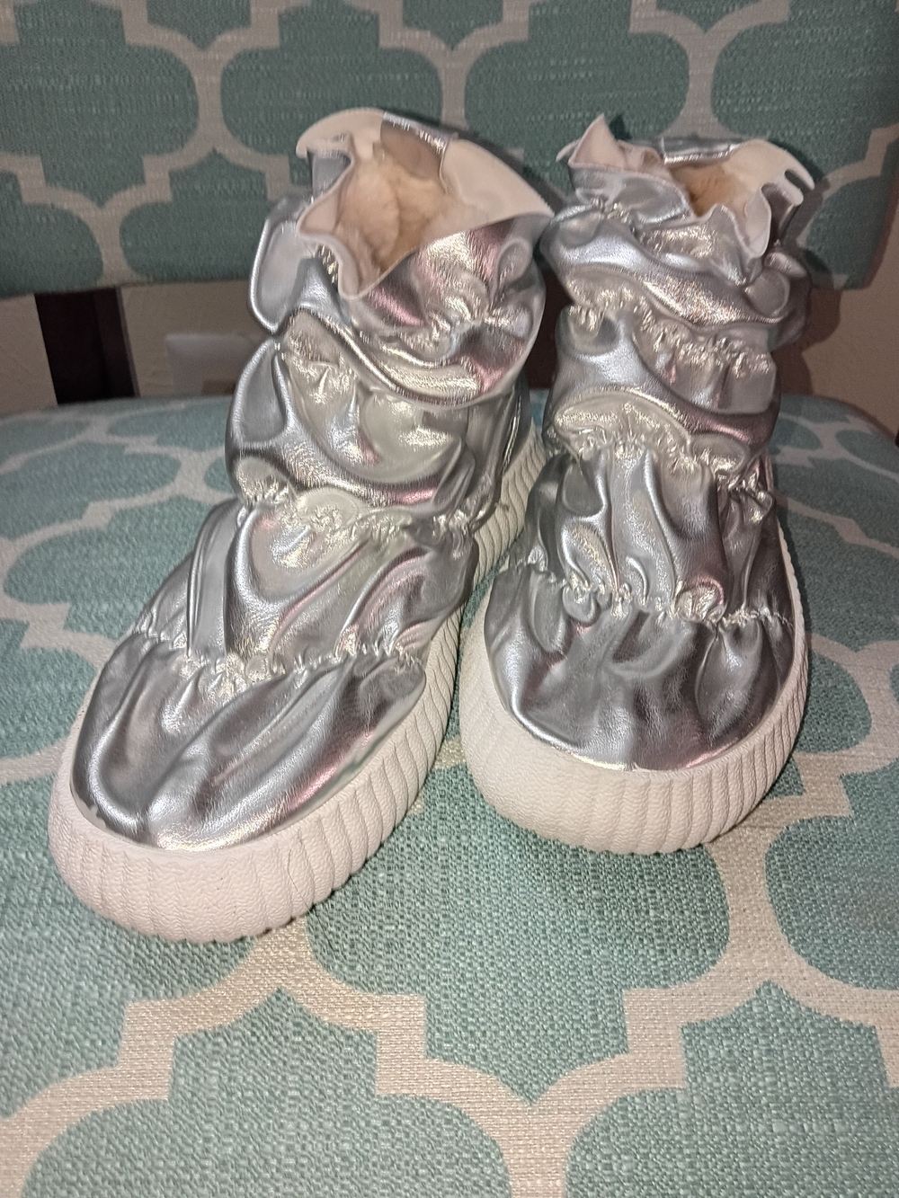 Metallic Silver Ruffle Ankle Booties - Women's